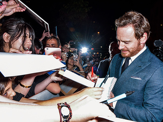 TORONTO, ON - SEPTEMBER 09: Actor Michael Fassbender interacts with fans at the 'Trespass Against Us' premiere during the 2016 Toronto International Film Festival at Princess of Wales Theatre on September 9, 2016 in Toronto, Canada. (Photo by Dominik Magdziak Photography/Getty Images)