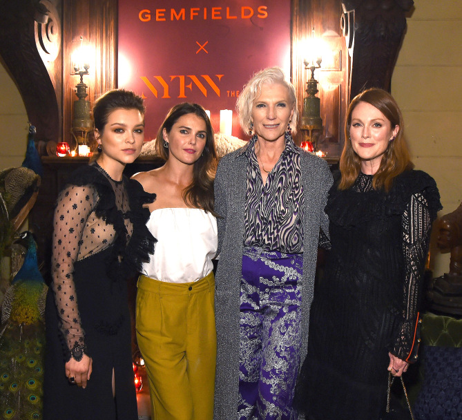 NEW YORK, NY - SEPTEMBER 09: (L-R) Actress Sophie Cookson, actress Keri Russell, model and dietician Maye Musk and actress Julianne Moore attend the Gemfields In Conversation Cocktail Party during New York Fashion Week: The Shows September 2016 at The Jane Hotel on September 9, 2016 in New York City. (Photo by Larry Busacca/Getty Images for Gemfields)