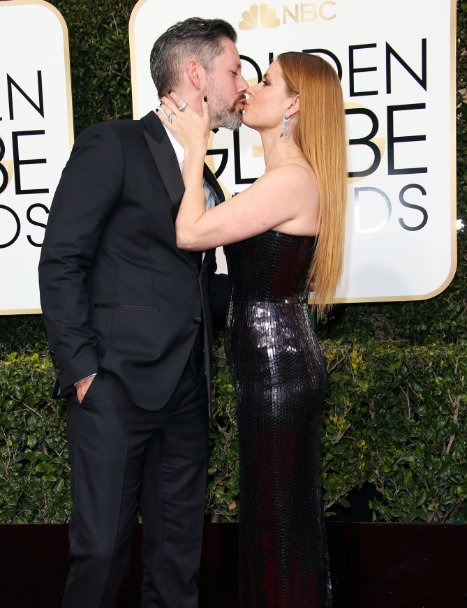 Jan 8, 2017; Beverly Hills, CA, USA; Darren Le Gallo and Amy Adams arrive for the 74th Golden Globe Awards at the Beverly Hilton. Mandatory Credit: Dan MacMedan-USA TODAY NETWORK *** Please Use Credit from Credit Field ***