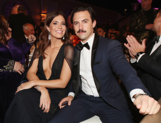 BEVERLY HILLS, CA - JANUARY 08: EXCLUSIVE ACCESS - PREMIUM RATES APPLY. FACEBOOK OUT. 74th ANNUAL GOLDEN GLOBE AWARDS -- Pictured: (l-r) Actress Mandy Moore and actor Milo Ventimiglia at the 74th Annual Golden Globe Awards held at the Beverly Hilton Hotel on January 8, 2017. (Photo by Christopher Polk/NBC/NBCU Photo Bank)